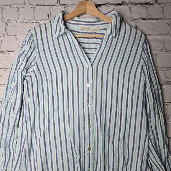 Soft Surroundings Escambia Gauze Tunic Button Up 100% Cotton Striped Shirt Large - Picture 2 of 10